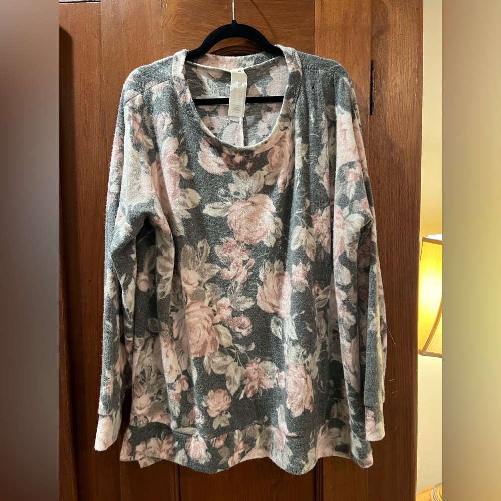 Sew In Love Gray and Pink Floral Tunic